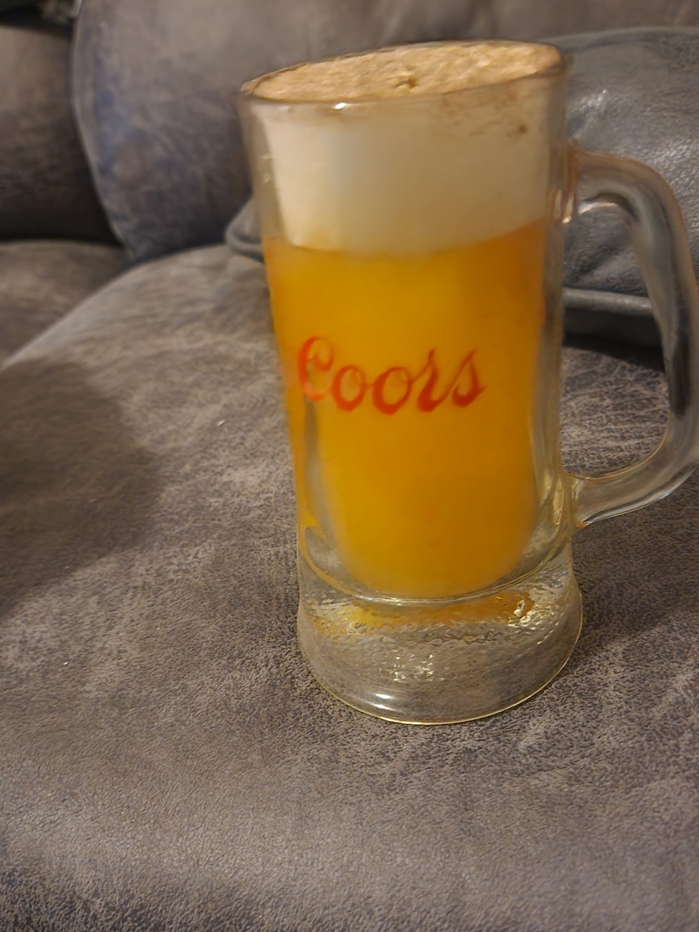 Yellow Glass Beer Stein with Red Logo - Candle Vintage